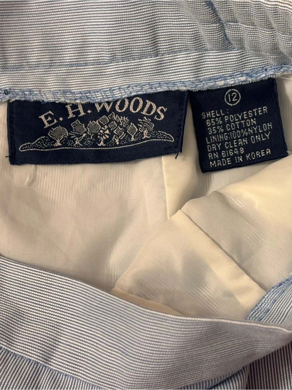 Vintage E. H. WOODS Light Blue Pinstripe Women's Pencil Skirt Sz 12 - Classic